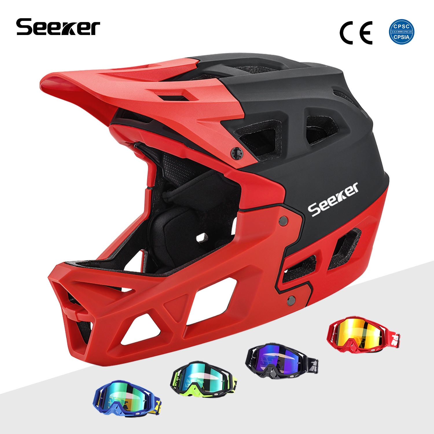 Mountain Biking Helmet Full Face - Capacete de Bicicleta Off-Road Seeker, Leve,